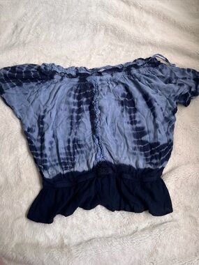 Angie Navy and Light Blue Tie-Dye Off-Shoulder Top